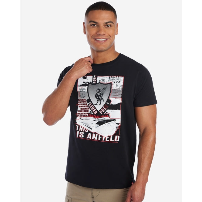 LFC Mens Anfield Crest Tee Black Official LFC Store