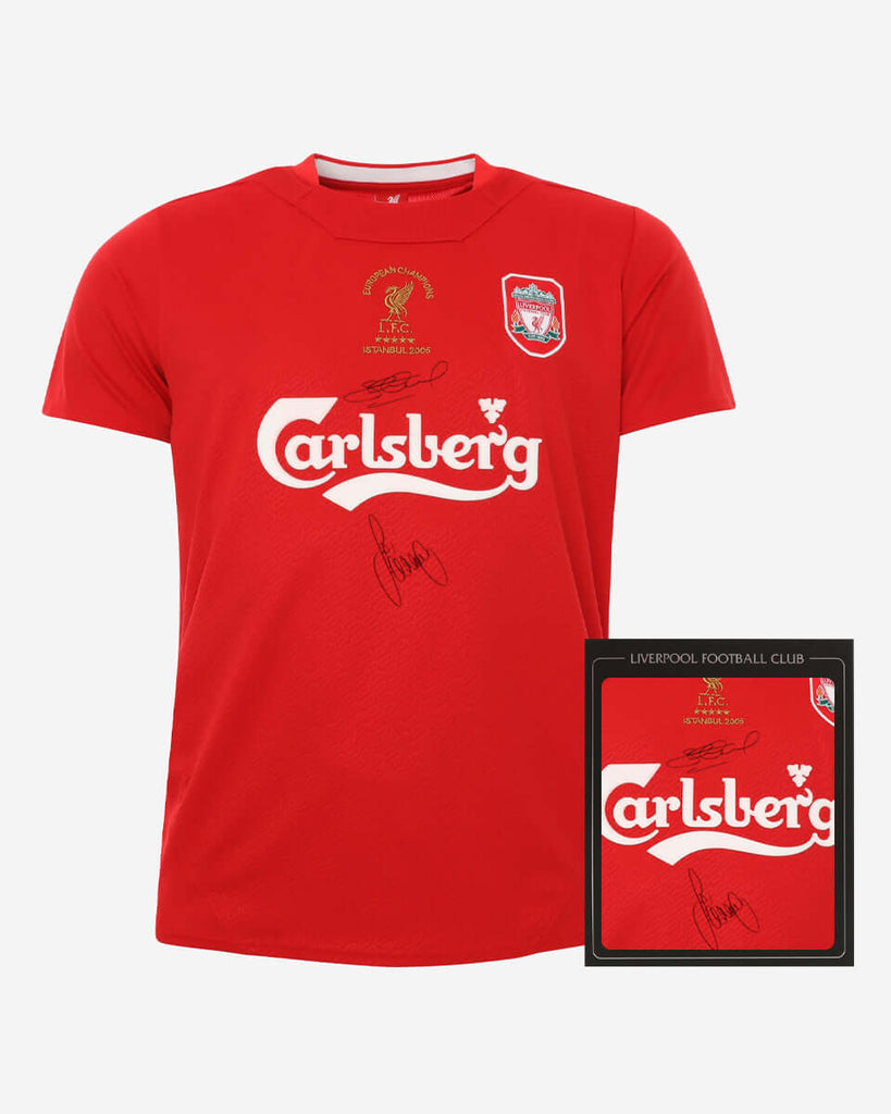 LFC Steven Gerrard & Jamie Carragher Dual Front Signed 2005 Istanbul Boxed Shirt Official LFC Store