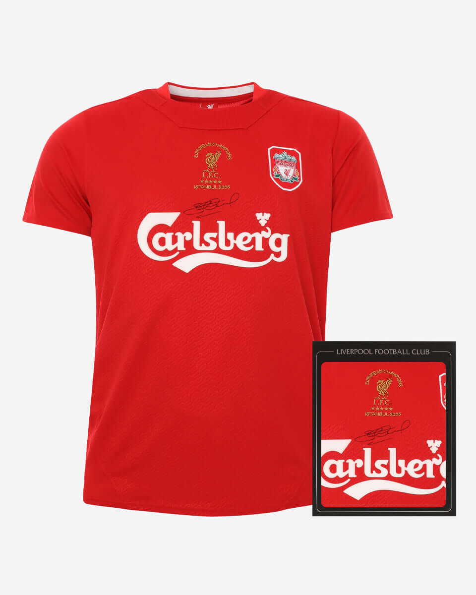 LFC Steven Gerrard Front Signed 2005 Istanbul Boxed Shirt Official LFC Store